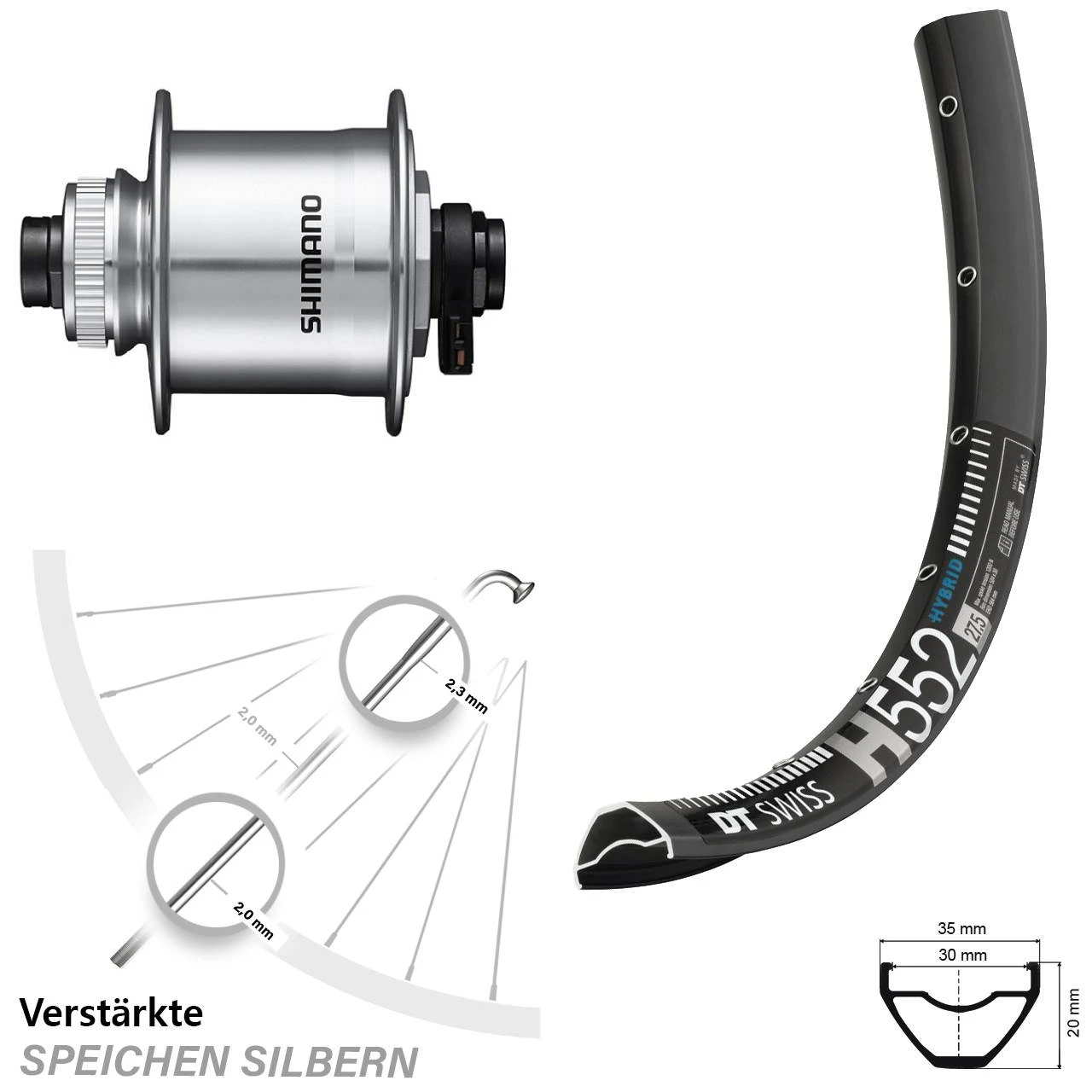 Dt-swiss Dynamo Vorderrad 15x100 Mm Shimano DH-UR708-3D DT Swiss H 552 27,5 Zoll Steckachse 3 Dt-swiss Dynamo Vorderrad 15x100 Mm Shimano DH-UR708-3D DT Swiss H 552 27,5 Zoll Steckachse