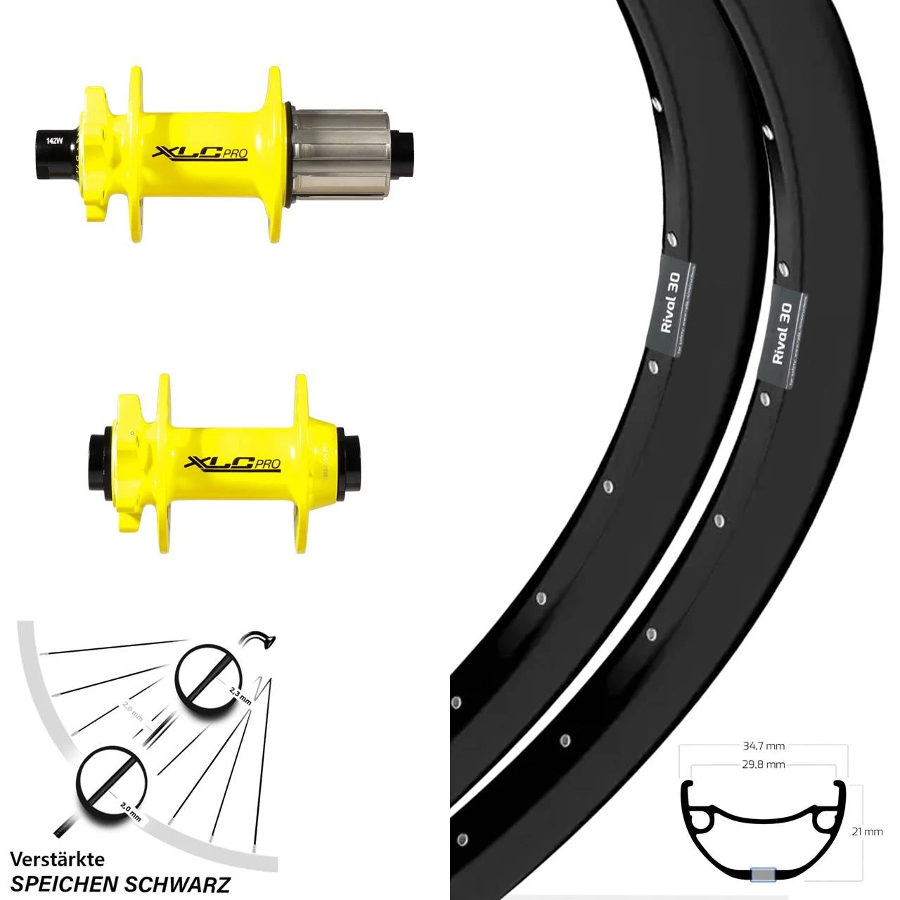 Laufradsatz 29 Zoll E-Bike Nabe XLC Pro Gelb Steckachse Ryde Rival 30-622 ETRTO Verstärkt 3 Laufradsatz 29 Zoll E-Bike Nabe XLC Pro Gelb Steckachse Ryde Rival 30-622 ETRTO Verstärkt