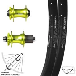 Laufradsatz 27,5 Zoll E-Bike Nabe XLC Pro Grün Eloxiert Steckachse Ryde Edge M35 Verstärkt