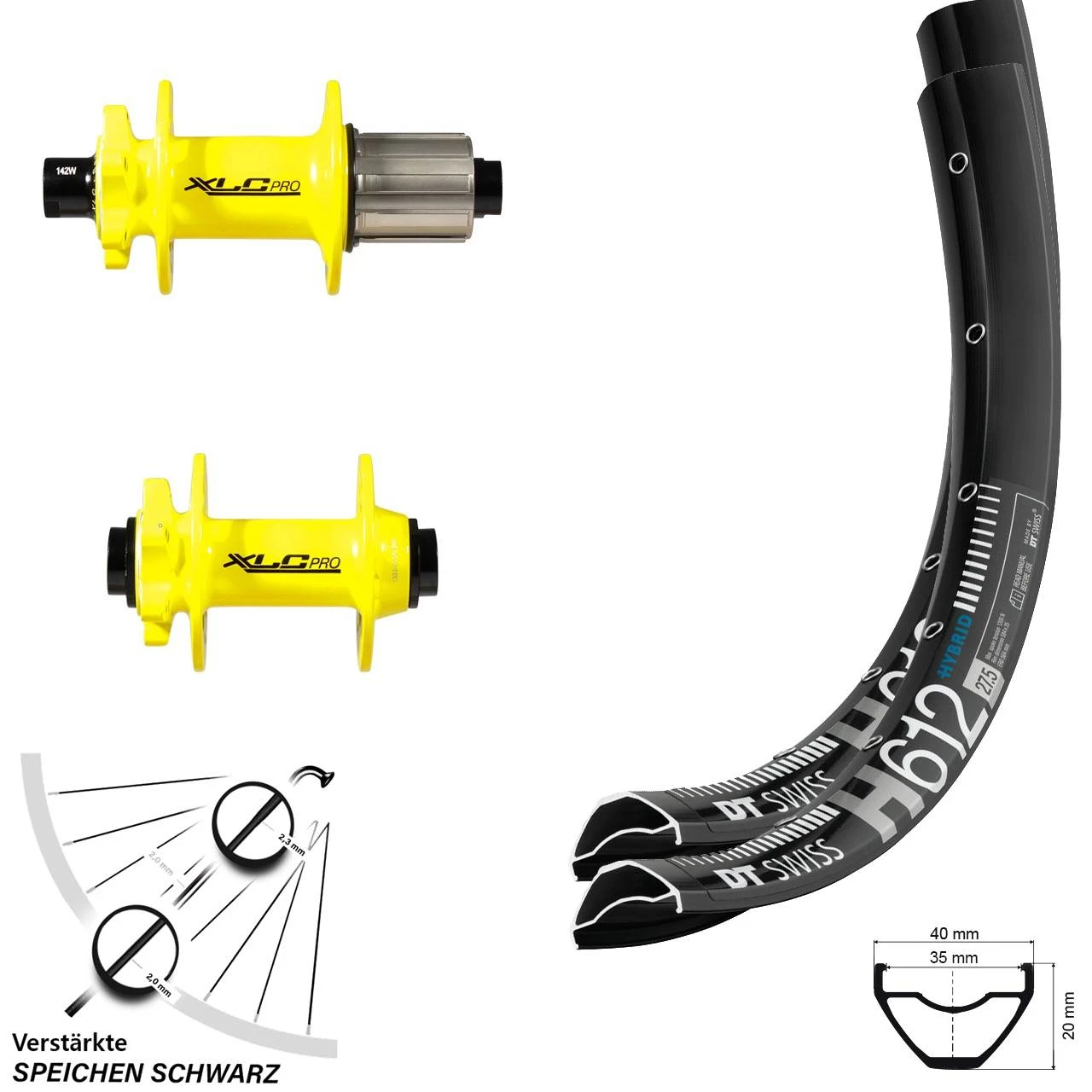 Dt-swiss MTB Laufradsatz 27,5+ Zoll DT Swiss H 612 Verstärkt XLC Pro Gelb 11-fach Steckachse 6-loch 3 Dt-swiss MTB Laufradsatz 27,5+ Zoll DT Swiss H 612 Verstärkt XLC Pro Gelb 11-fach Steckachse 6-loch