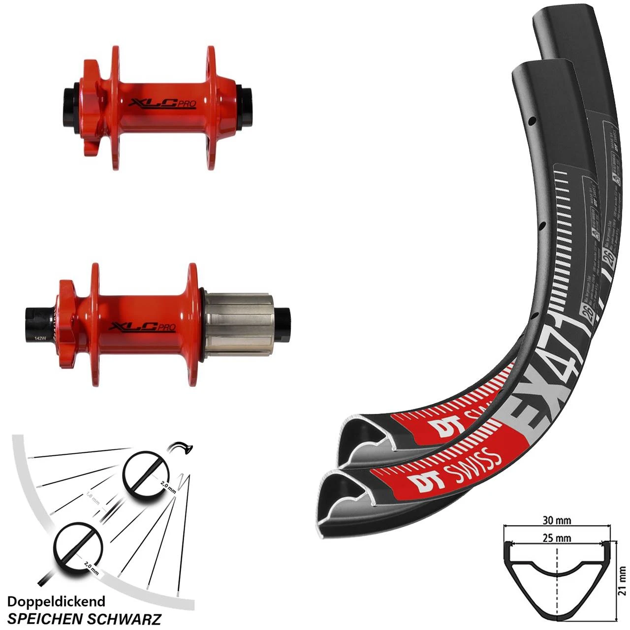 Dt-swiss MTB Laufradsatz 26 Zoll DT Swiss EX 471 Enduro XLC Pro Rot 11-fach Steckachse 3 Dt-swiss MTB Laufradsatz 26 Zoll DT Swiss EX 471 Enduro XLC Pro Rot 11-fach Steckachse