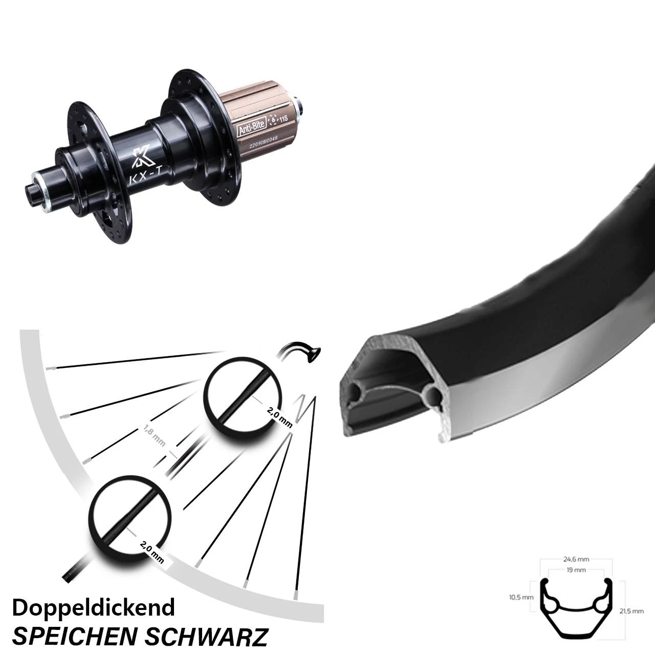 Hinterrad 26 Zoll Ryde ZAC 2000 Felgenbremse 7/11-fach KX-T Nabe Schwarz 130 Mm 3 Hinterrad 26 Zoll Ryde ZAC 2000 Felgenbremse 7/11-fach KX-T Nabe Schwarz 130 Mm