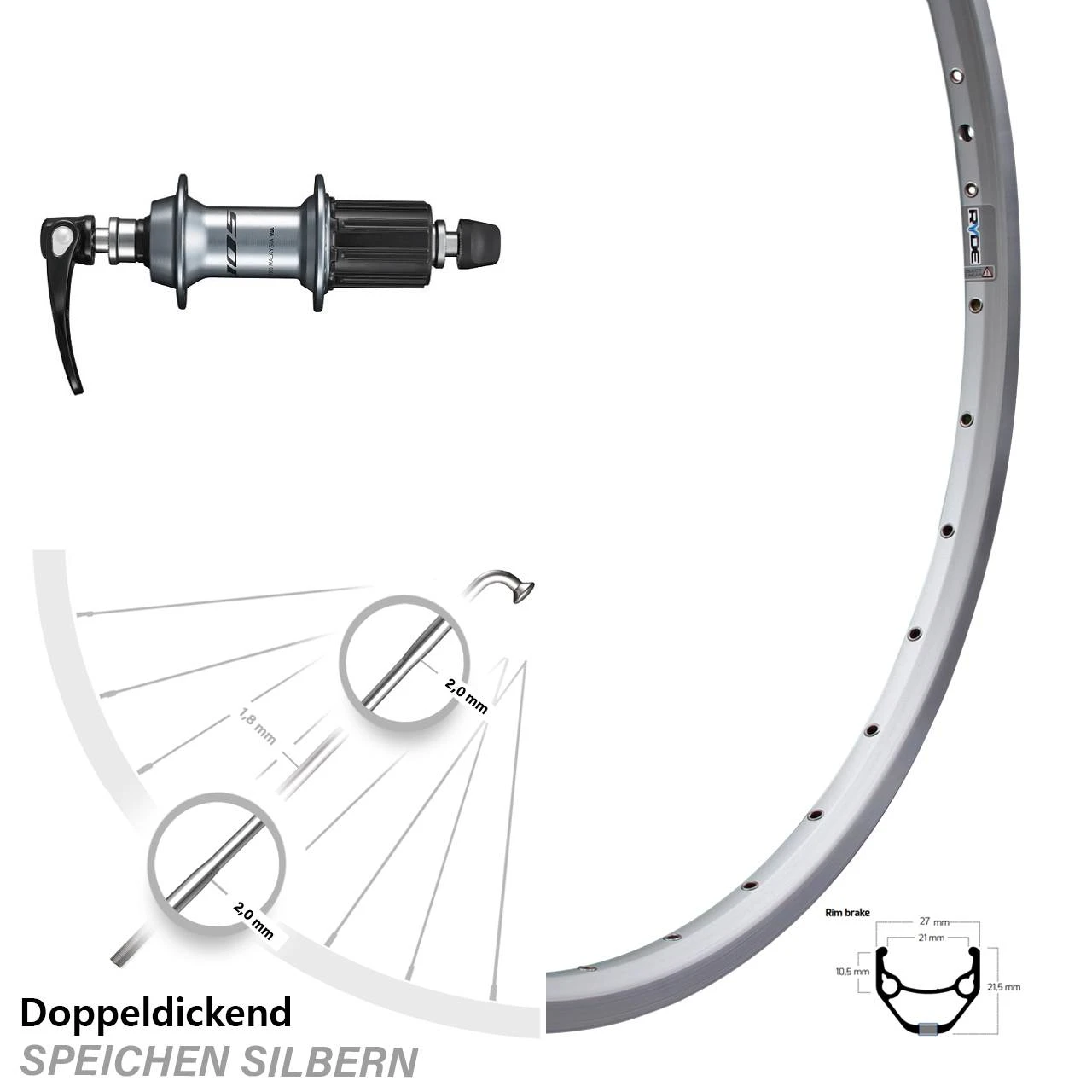 26 Zoll Hinterrad Shimano FH-R7000 Ryde ZAC 421 3 26 Zoll Hinterrad Shimano FH-R7000 Ryde ZAC 421