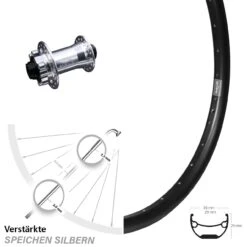 24 Zoll Vorderrad Ryde Andra 29 Mit KX-E Nabe Silbern 15x100 Mm 6-loch