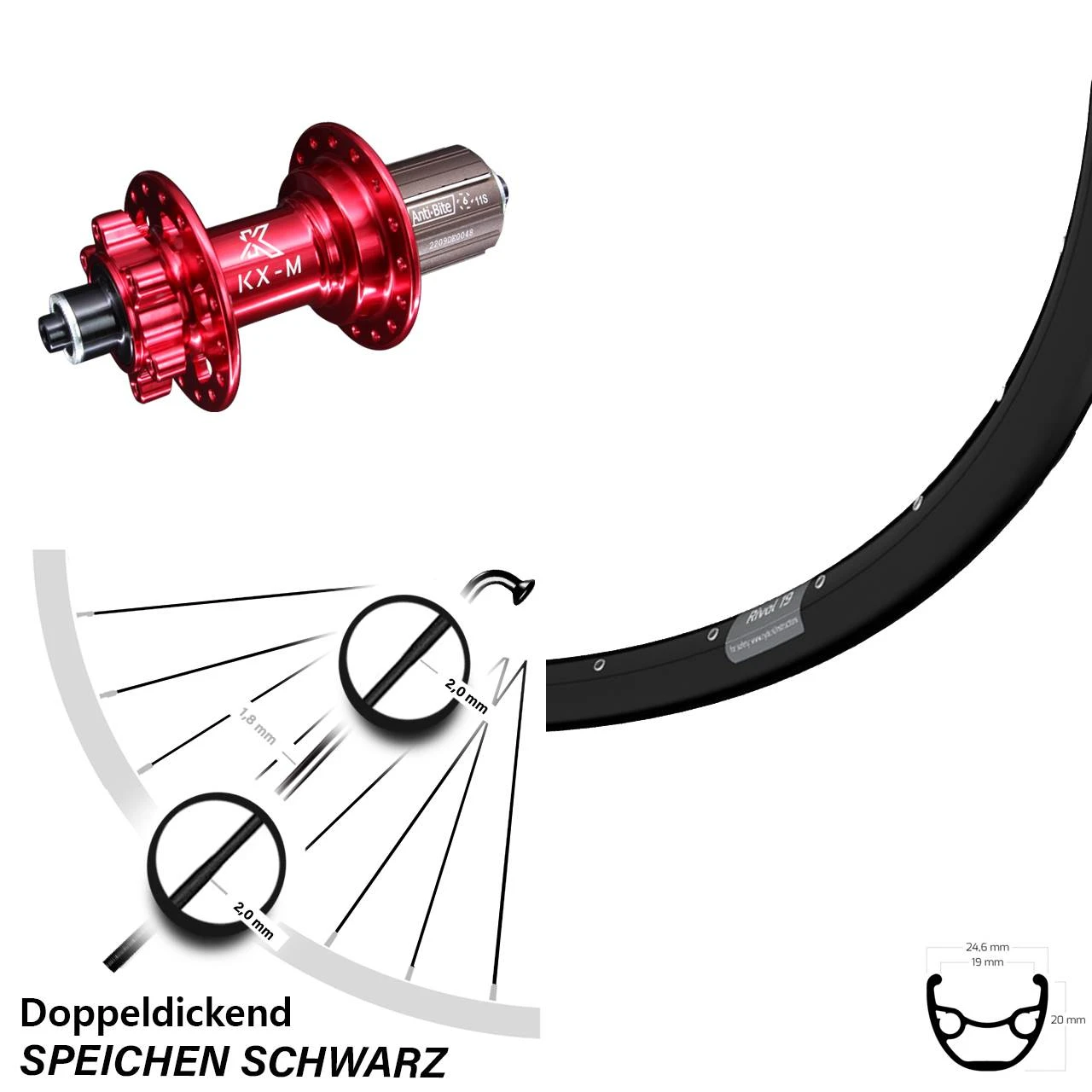 29 Zoll Hinteres Rad Ryde Rival 19 KX-M 6-loch Nabe Rot-eloxiert 3 29 Zoll Hinteres Rad Ryde Rival 19 KX-M 6-loch Nabe Rot-eloxiert