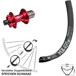 Dt-swiss 29 Zoll Hinterrad KX-M Nabe Rot Eloxiert Steckachse DT Swiss HX 491