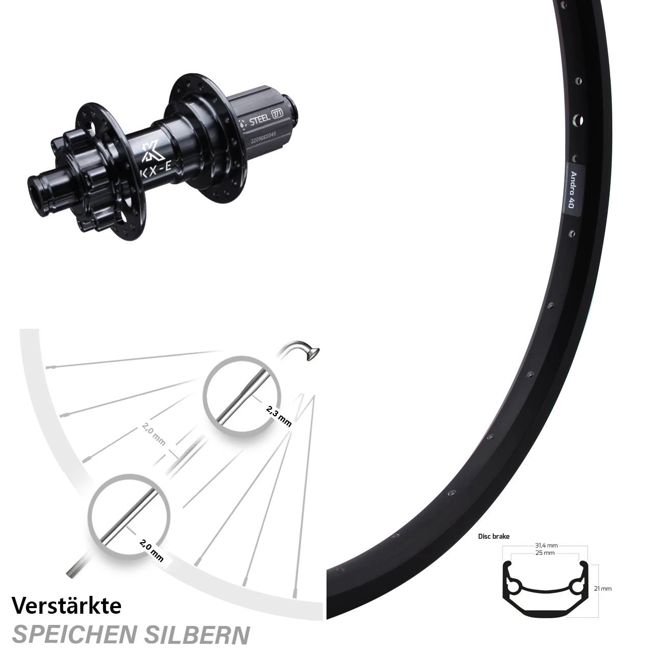 27,5 Zoll Hinterrad KX-E Nabe Schwarz 12x142 Mm 6-Loch 11-fach Ryde Andra 40 Disc 3 27,5 Zoll Hinterrad KX-E Nabe Schwarz 12x142 Mm 6-Loch 11-fach Ryde Andra 40 Disc