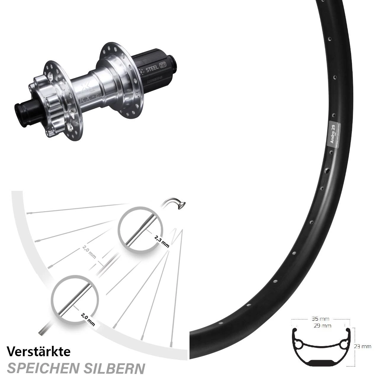 KX-E Nabe Silbern-eloxiert Ryde Andra 29 Hinterrad 26 Zoll Verstärkt 12x142 Mm 3 KX-E Nabe Silbern-eloxiert Ryde Andra 29 Hinterrad 26 Zoll Verstärkt 12x142 Mm