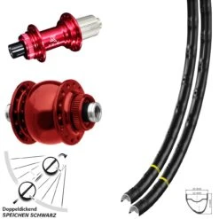 28-29 Zoll Laufradsatz Steckachse Nabe KX-G Rot-eloxiert 11-fach Centerlock Mavic A 1022