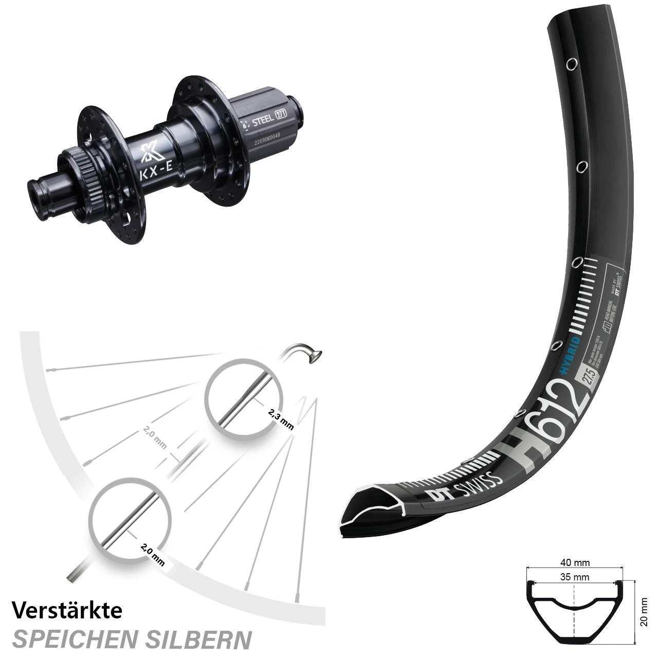 Dt-swiss KX-E 12x142 Mm DT Swiss H 612 Hinterrad 27,5+ Zoll Centerlock 3 Dt-swiss KX-E 12x142 Mm DT Swiss H 612 Hinterrad 27,5+ Zoll Centerlock