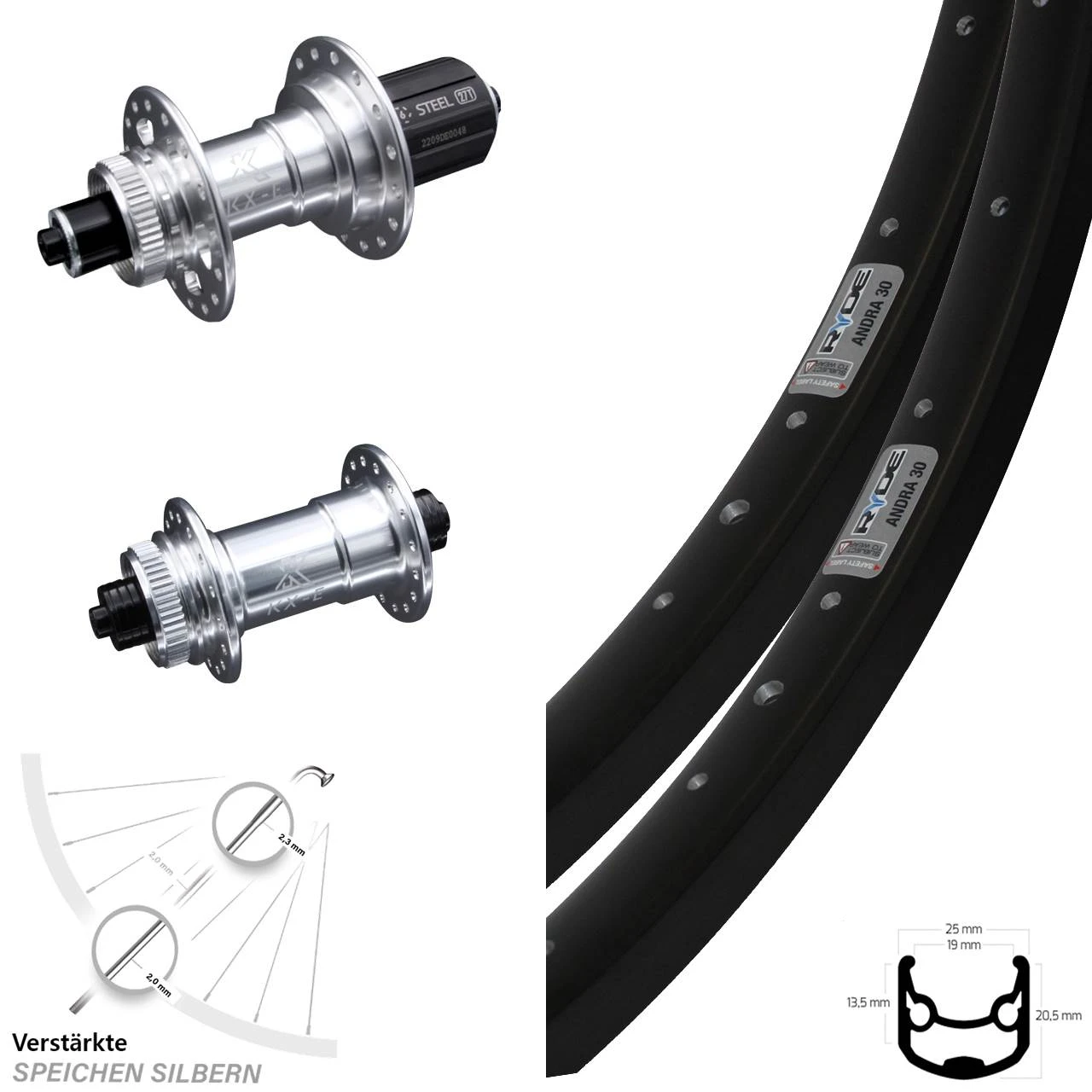 Ryde Andra 30 Laufradsatz 28-29 Zoll Nabe KX-E Silbern 5x135 Mm Verstärkt 3 Ryde Andra 30 Laufradsatz 28-29 Zoll Nabe KX-E Silbern 5x135 Mm Verstärkt