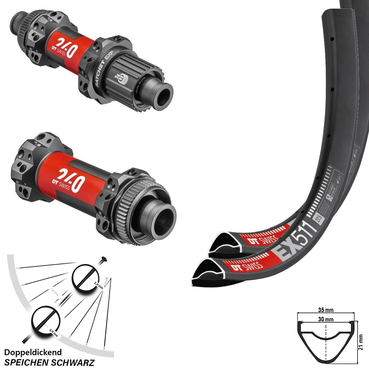 Dt-swiss Laufradsatz 27,5 Zoll EX 511 DT Swiss 240 EXP Straightpull Boost 12-fach 3 Dt-swiss Laufradsatz 27,5 Zoll EX 511 DT Swiss 240 EXP Straightpull Boost 12-fach