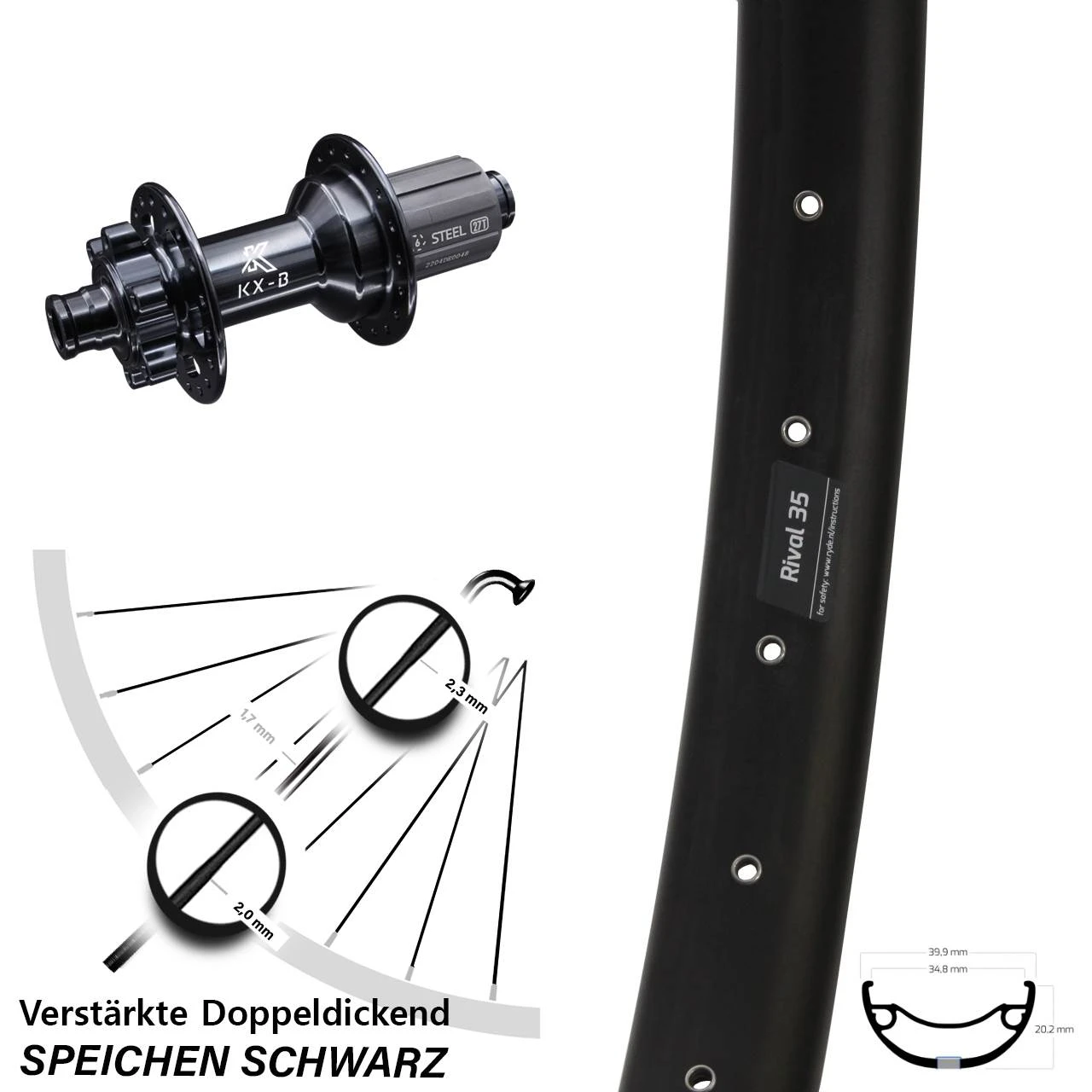 KX-B 12x148 Mm Boost 6-Loch Ryde Rival 35-584 ETRTO Hinterrad 27,5 Zoll 3 KX-B 12x148 Mm Boost 6-Loch Ryde Rival 35-584 ETRTO Hinterrad 27,5 Zoll