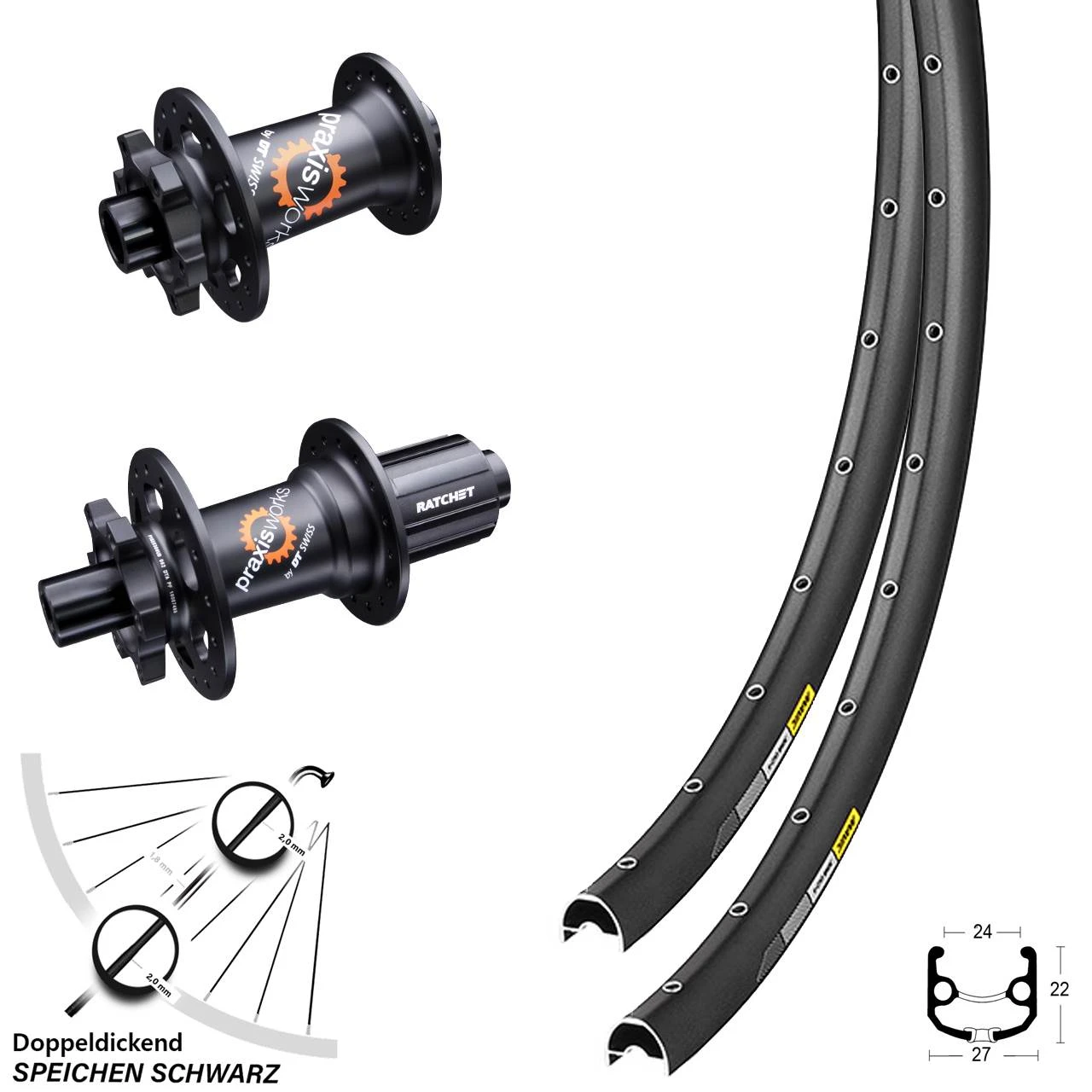 Laufradsatz 27,5 Zoll DT Swiss 350 Steckachse 15/142 Mm Mit Mavic XM 824