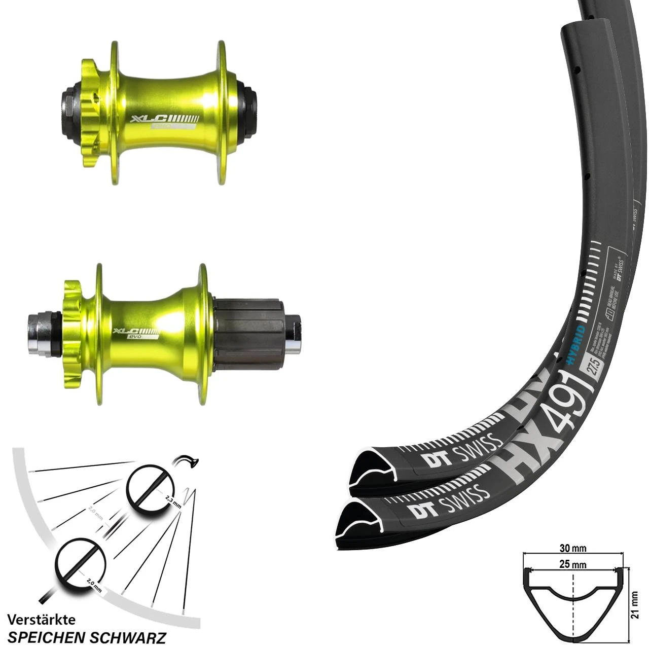 Dt-swiss Laufradsatz 29 Zoll DT Swiss HX 491 XLC Nabe Grün Steckachse