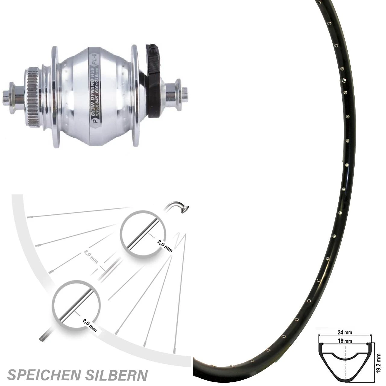 Nabendynamo Vorderrad 28 Zoll Mach1 ER-20 Shutter PL-8 Centerlock 3 Nabendynamo Vorderrad 28 Zoll Mach1 ER-20 Shutter PL-8 Centerlock