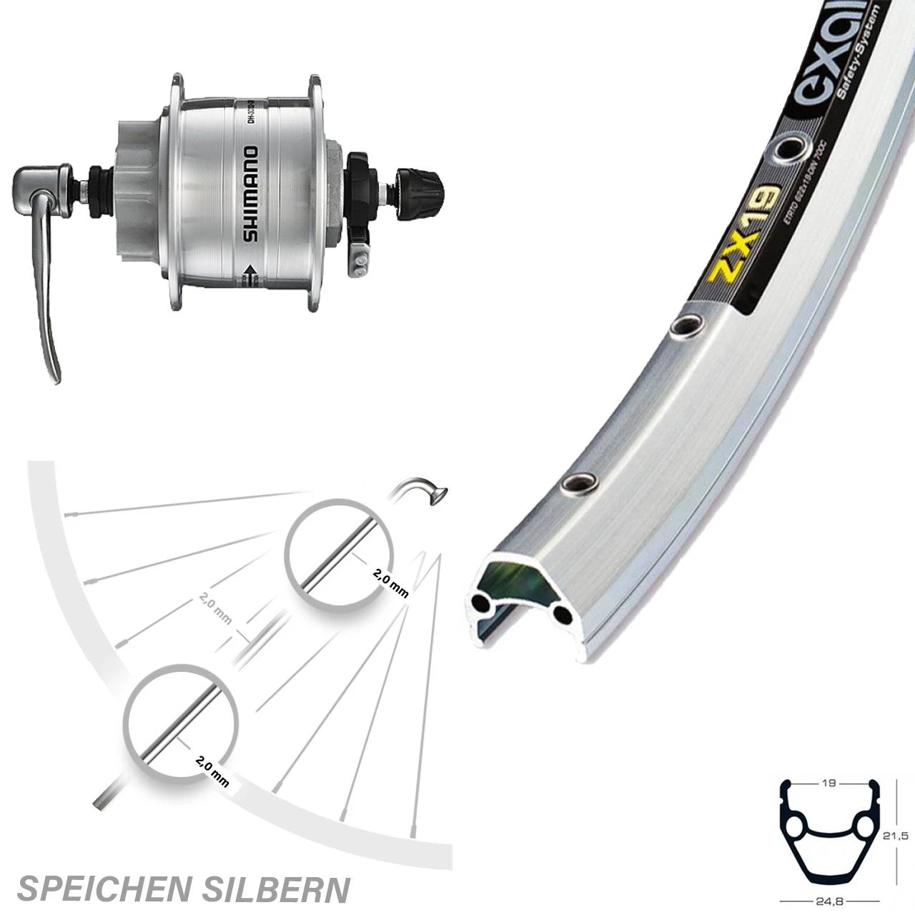 Vorderrad Fahrrad 28 Zoll Exal ZX-19 Shimano Nabendynamo DH3D32 3 Vorderrad Fahrrad 28 Zoll Exal ZX-19 Shimano Nabendynamo DH3D32